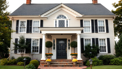 Obraz premium Front entrance exterior of the nice American house , with white tonespng