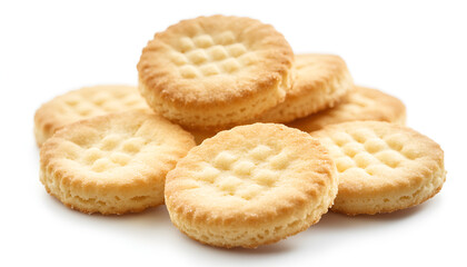 Close up on butter biscuits resting on white background, no people are visible.