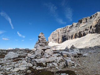 Fototapeta premium Dolomites mountains panorama landscape view Italy-with mountain meadows,lakes and rocky and sharp mountain tops,Dolomite Alps mountains, Trentino Alto Adige region, Sudtirol 