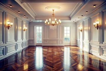 Classic White Room with Mouldings and Wood Floors