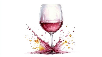 Red wine splash in glass, white background, drink menu