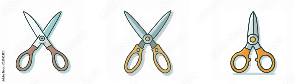 Poster three types of scissors shown, differing in handle and blade design. ideal for various cutting tasks