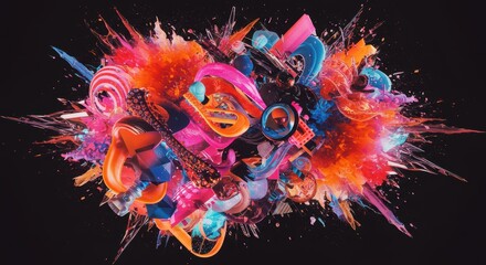 Obraz premium Vibrant abstract explosion of colorful geometric shapes in dynamic motion