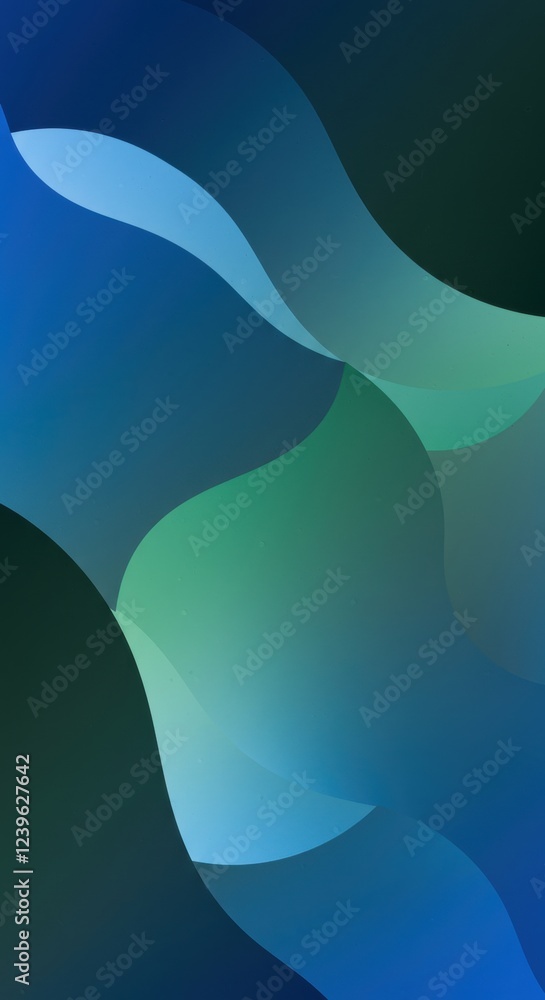 Poster abstract blue and green flowing wave pattern with gradient background