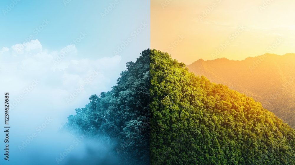 Poster a conceptual image showing the correlation between nature and technology.
