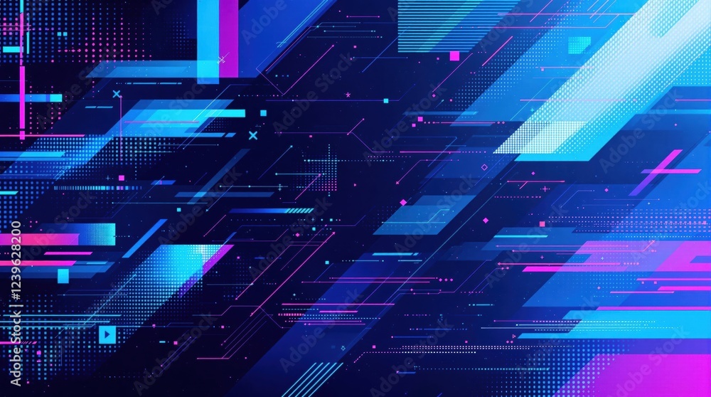 Poster futuristic neon abstract background with dynamic geometric digital patterns
