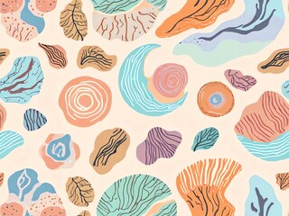 Abstract Organic Shapes Seamless Pattern: Pastel Hues and Natural Motifs