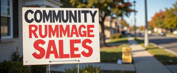 Community Rummage Sales Sign in Neighborhood