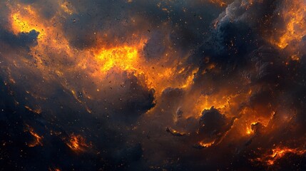 Fototapeta premium Fiery Nebula Cosmic Clouds Blaze Across Space