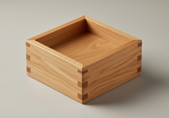 Wooden box with dovetail joints on neutral background for minimalist design and craftsmanship