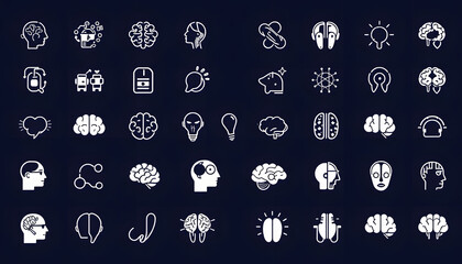 Fototapeta premium Psychology and mental line icons collection. Big UI icon set in a flat design. Thin outline icons pack. Vector illustration EPS10 , with white tonespng