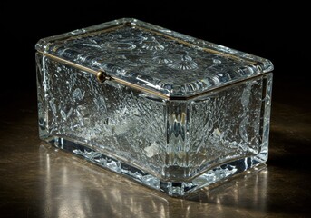 Fototapeta premium Elegant vintage glass jewelry box with intricate patterns on dark background