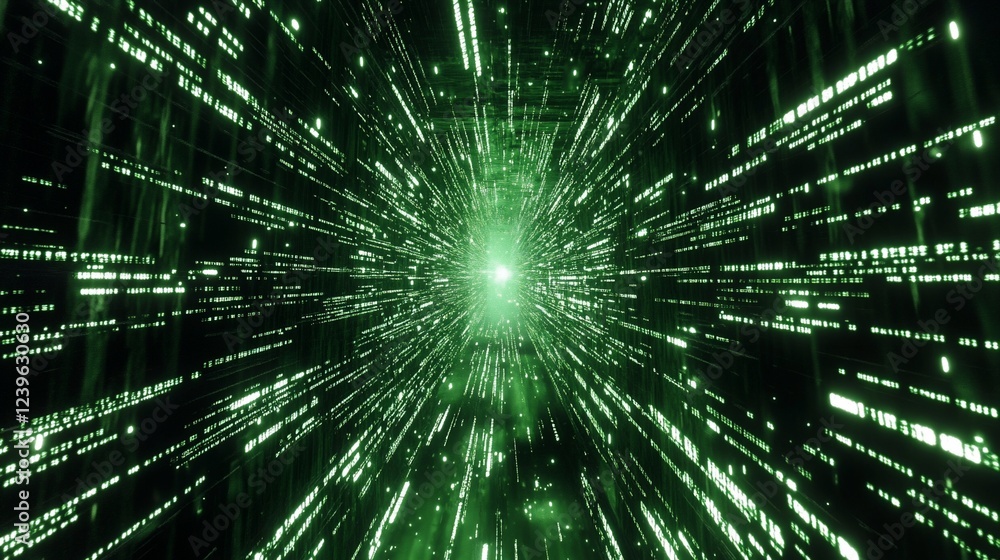 Poster digital data stream in green hues abstract technological background