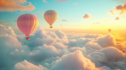 Obraz premium Hot Air Balloons Soaring Above a Sea of Clouds at Sunset