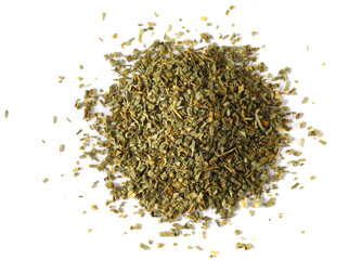 Dry chive pile isolated on white background, top view

