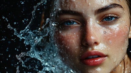 Woman Face Water Splash Beauty Portrait