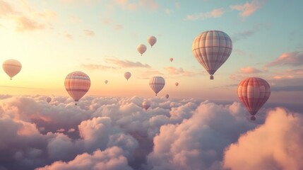 Obraz premium Hot Air Balloons Soaring Above a Sea of Clouds at Sunset