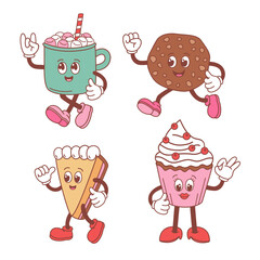 set of isolated hot chocolate and sweet dessert