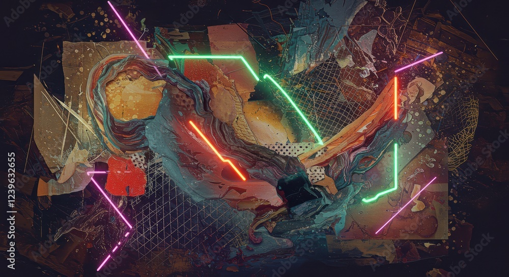 Poster abstract neon art with dynamic colors and flowing textures