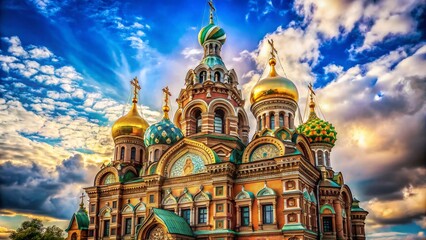 Obraz premium Colorful Russian Cathedral in Saint Petersburg