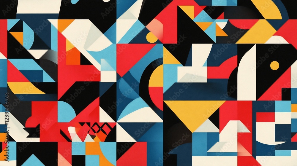 Poster abstract geometric composition with bold colors and dynamic shapes creates a modern pattern