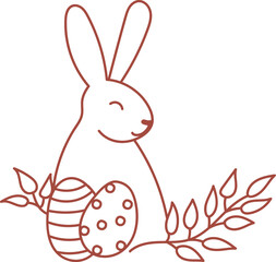 Line Easter Composition With Rabbit And Eggs