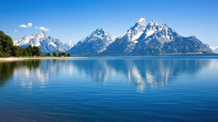 Obraz premium Majestic Snowcapped Mountains Reflected in a Tranquil Blue Lake
