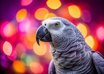 Cool Grey Parrot in Sunglasses, Pink Bokeh Background - Stock Photo