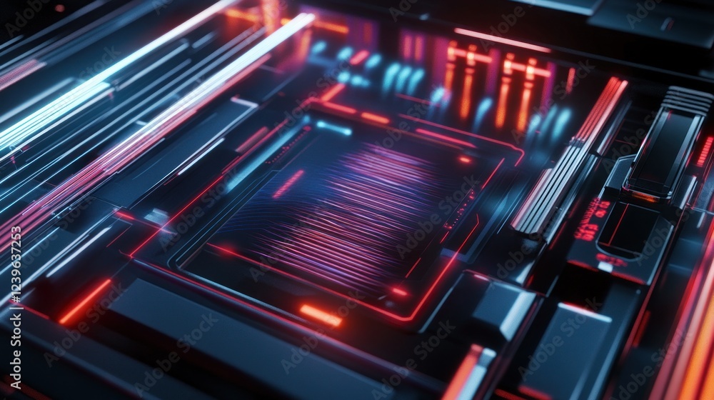Aufkleber futuristic circuit board with glowing lines and deep reflections abstract