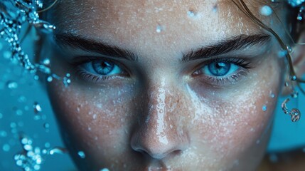 A Close Up Of A Woman Submerged In Water