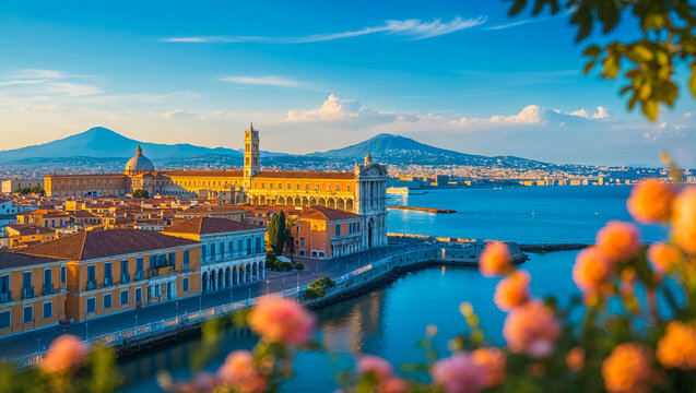 Beautiful panorama of Naples Italy, sunny day
