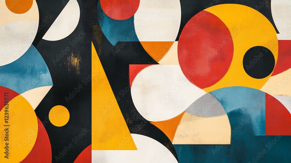 Poster abstract geometric art composition with colorful shapes and textured background