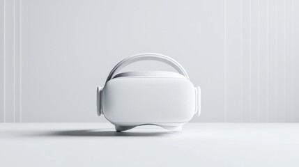 White VR headset on white surface, minimalist background, technology concept