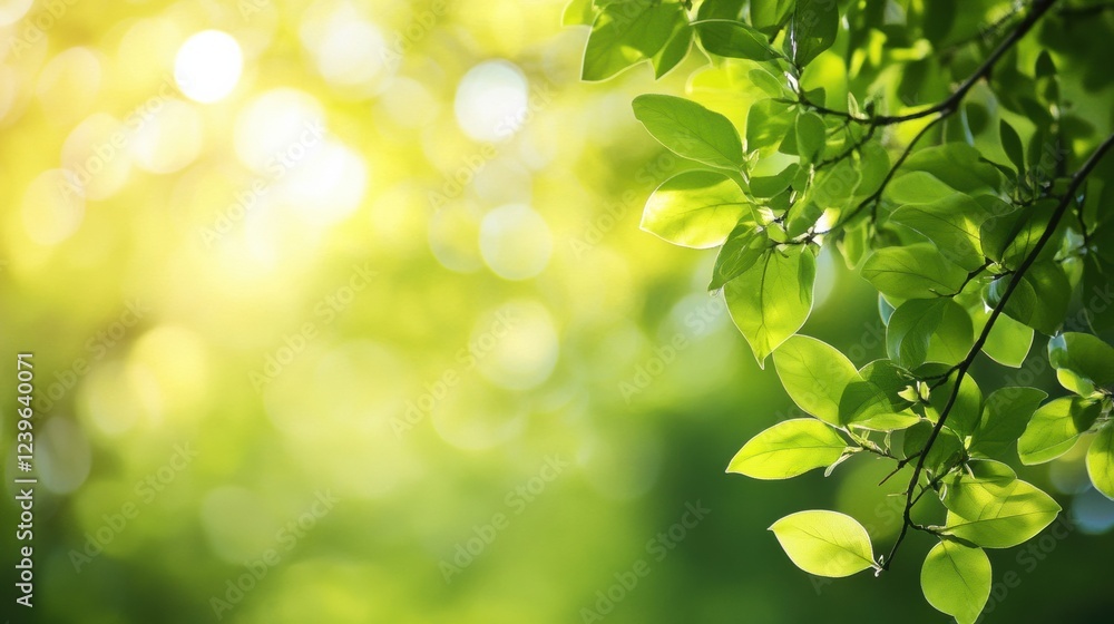 Aufkleber sunlight filtering through vibrant green leaves creates a tranquil atmosphere in a forest during lat