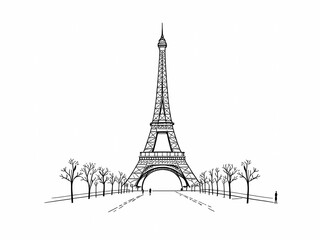 Stylized Eiffel Tower Illustration with Trees