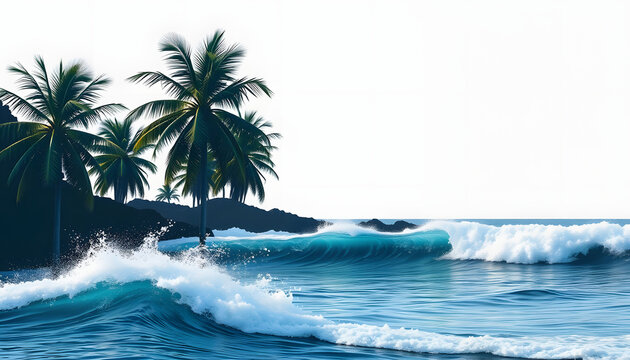 Retro great waves design with palms , with white tonespng