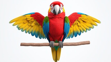 Obraz premium Bright Scarlet Macaw Displaying Colorful Feathers on Branch
