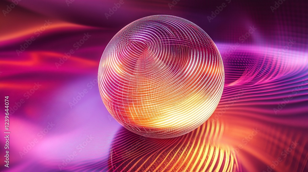 Poster abstract spherical object with a glowing center and colorful background