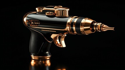 High-Quality Isolated Airbrush Paint Sprayer on Black Background with Glossy Finish and Stunning Details