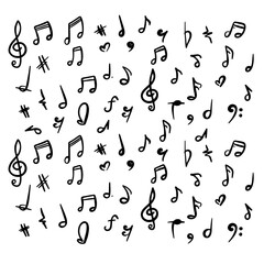 Music notes seamless pattern. Music note background with doodle style drawing