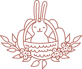 Line Easter Composition With Rabbit And Eggs