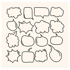 Hand drawn set of speech bubbles with doodle style drawing