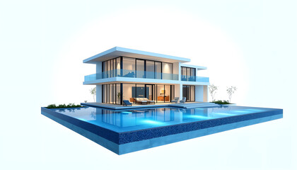Modern house cube with pool , with white tonespng