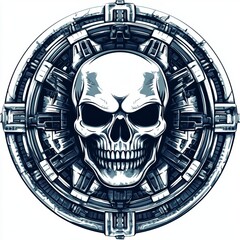 Logo, a vector-style logo of an ancient silver skull with black eyes 