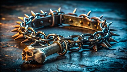 Spiked Dog Collar:  A menacing yet stylish dog collar with a chain-link design and sharp spikes, adorned with a skull-shaped clasp.