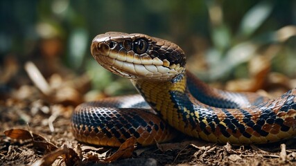 Fototapeta premium Puffing Snake - Phrynonax poecilonotus is a species of nonvenomous snake in the family Colubridae. The species is endemic to the New World.