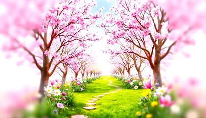 Fototapeta premium Spring time seamless border , with white tonespng