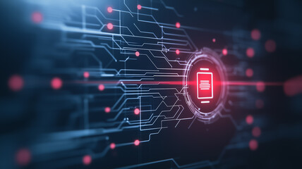 Cybersecurity Safeguard: A digital abstract depicts a futuristic cityscape with a padlock icon in a glowing circle on the screen, symbolizing data security, network protection, and online safety.