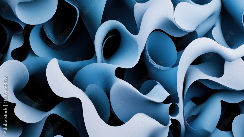 Poster abstract blue flowing forms with intricate lines and smooth curves,modern design