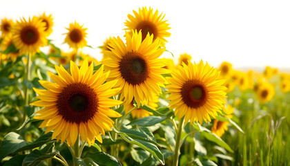 Obraz premium Sunflowers grow in the field , with white tonespng